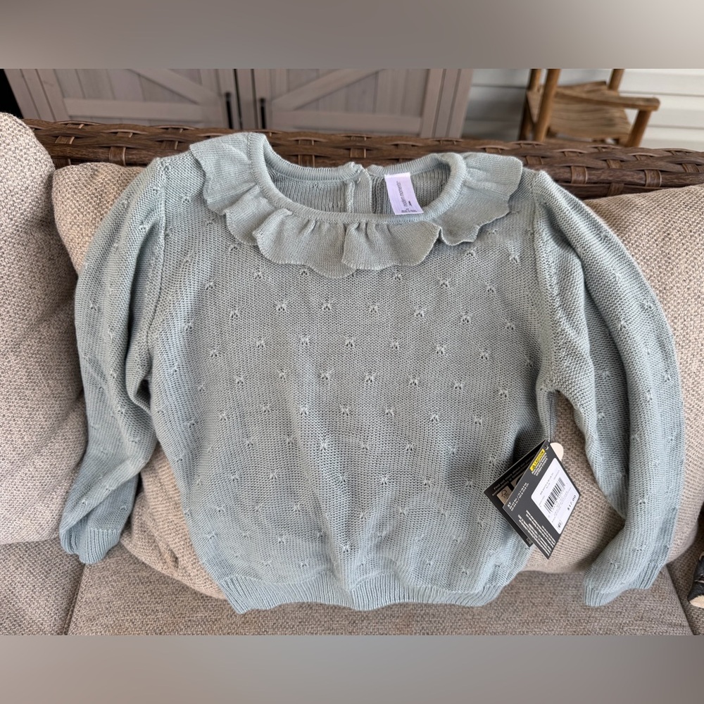 Modern Moments Ruffled Knit Sweater - Light Aqua Dusty Blue